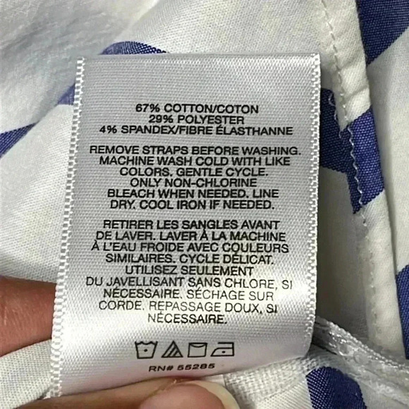 Express Stripe Blue White Off The Shoulder Peplum Hem Blouse Size 6 - Picture 7 of 7